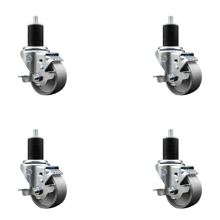 Service Caster 3'' Semi Steel Swivel 1-3/4'' Expanding Stem Caster Set with Brake, 4PK SCC-EX20S314-SSS-TLB-134-4
